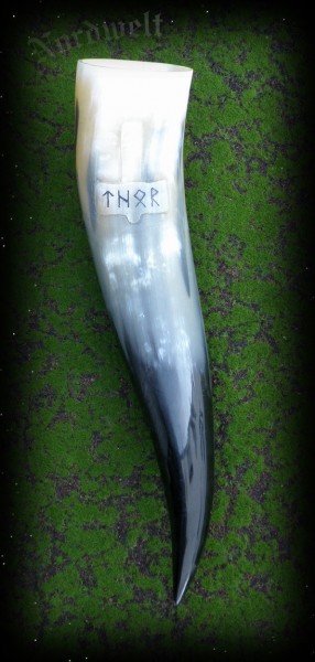 Horn mit Thorhammer Runenschrift Thor Thorshammer Methorn Schnitzerei Handarbeit