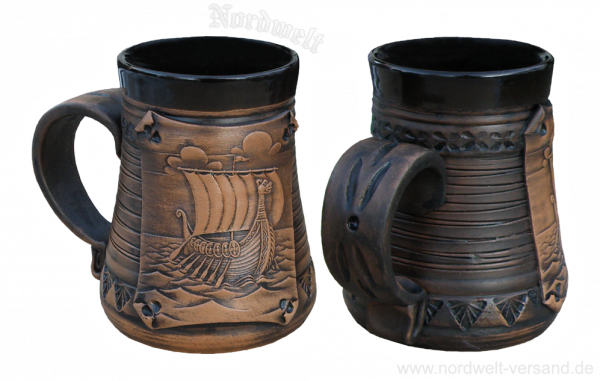 Tasse mit Wkingerschiff Kaffeepott, Kaffeebecher aus Keramik, Becher Teepott