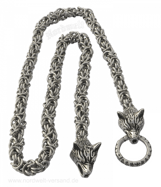 Byzantiner Halskette Königskette mit Wolfsköpfen Wikinger Kette Edelstahl Schmuck