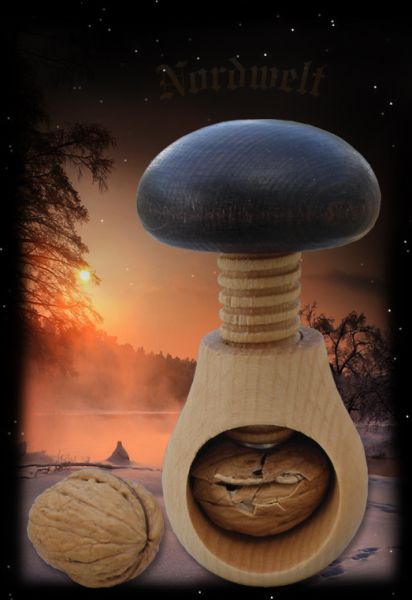Nussknacker Pilz-Form, knackt sehr harte Nüsse aus Buchenholz für die Weihenächte Jahreskreisfeste