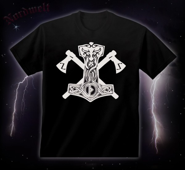 T-Shirt Thorhammer mit Äxten Streitaxt T-Hemd Pagan Thors Hammer Asatru heidnisch