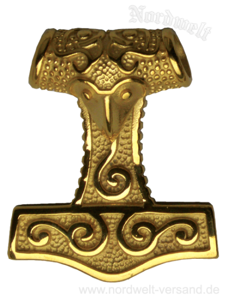 Thorhammer vergoldet aus Edelstahl Thors-Hammer Mjoelnir Wikinger Schmuck