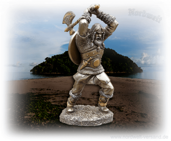Nordmann mit Streitaxt Figur Statue Krieger Polyresin Wikinger